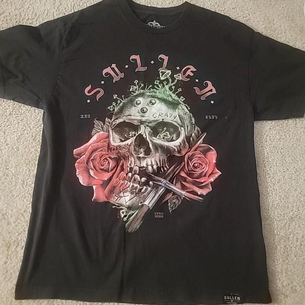 Sullen Black Graphic Skull & Roses Short Sleeve Tee